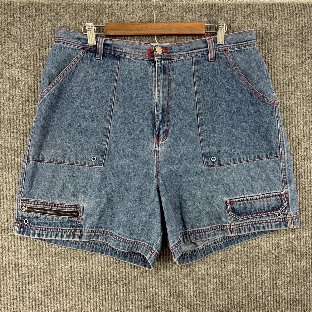 Vintage Y2K Carolina Blues denim cargo jorts 18W red contrast mom jean shorts